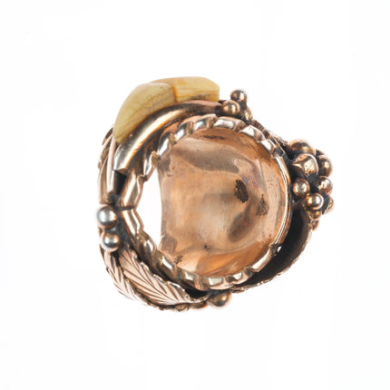 sz10 Large vintage Navajo gold filled sterling silver turquoise/bone inlay ring