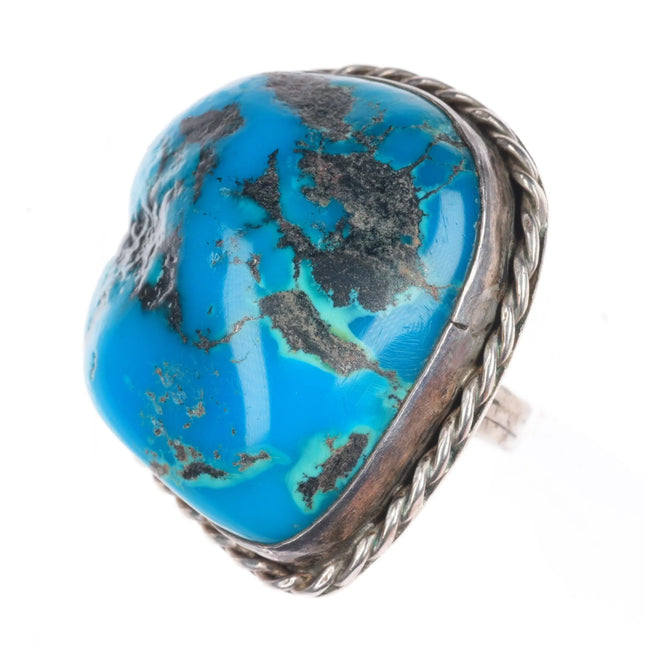 sz6.5 Large Navajo sterling silver ring with big turquoise stone vintage
