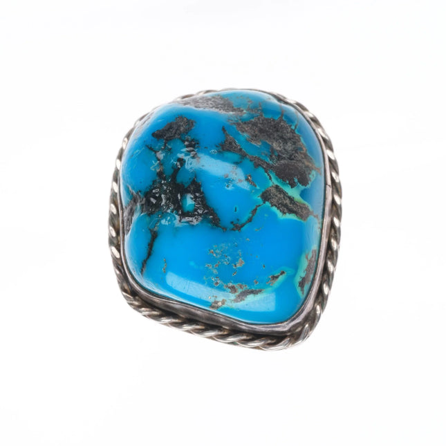 sz6.5 Large Navajo sterling silver ring with big turquoise stone vintage