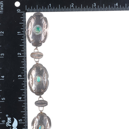 26.5" vintage 1940s Navajo sterling silver stamped turquoise hatband/concho belt