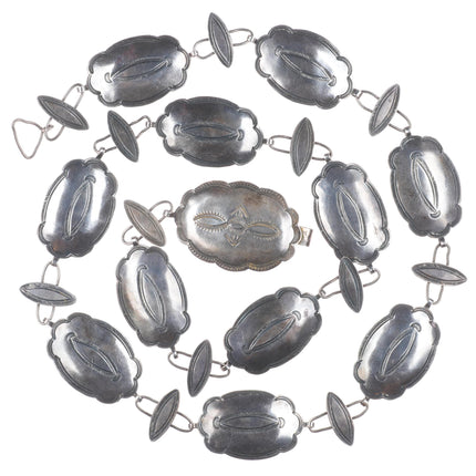 29.5" vintage 1940s Navajo sterling silver stamped link hatband/concho belt