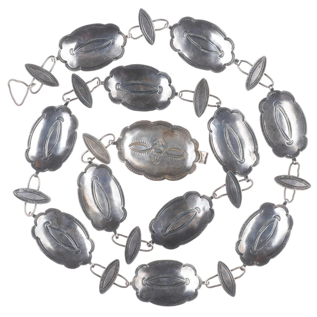 29.5" vintage 1940s Navajo sterling silver stamped link hatband/concho belt