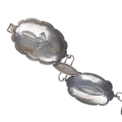 29.5" vintage 1940s Navajo sterling silver stamped link hatband/concho belt