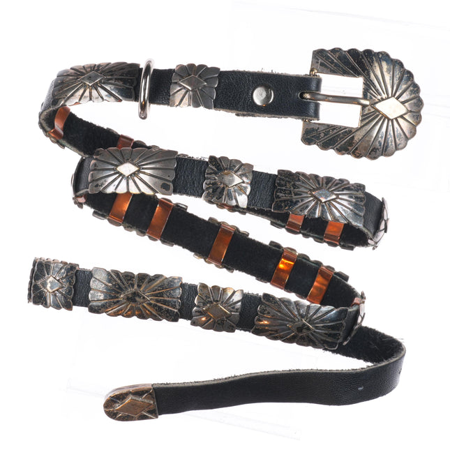 32" Vintage slim Navajo sterling silver hatband/concho belt