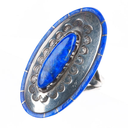 sz6.5 Native American sterling silver lapis ring with side inlay