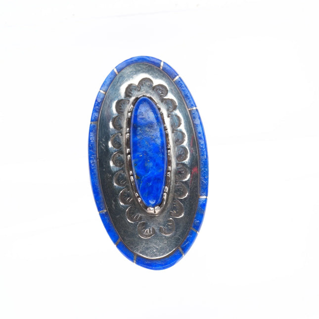 sz6.5 Native American sterling silver lapis ring with side inlay