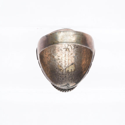 sz13 Hustito Zuni sterling silver MOP sunface inlay turquoise/coral ring