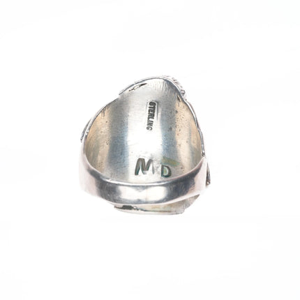 sz10.25 Mary Dayee Navajo sterling silver carved spiderweb turquoise men's ring