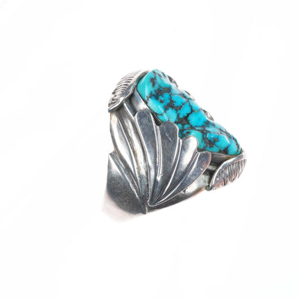 sz10.25 Mary Dayee Navajo sterling silver carved spiderweb turquoise men's ring
