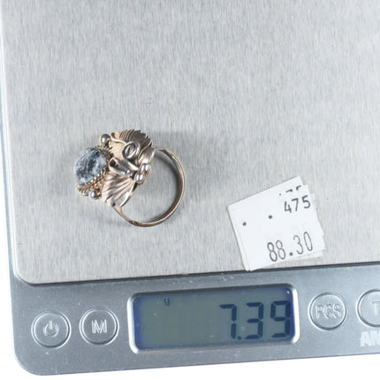 sz9 M Etsitty Navajo sterling silver white buffalo feather design ring