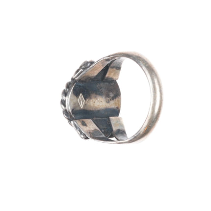 sz11 Vintage Zuni sterling silver carved green turquoise ring