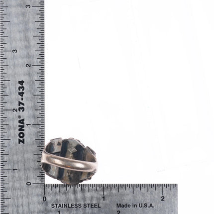 sz11 Vintage Zuni sterling silver carved green turquoise ring