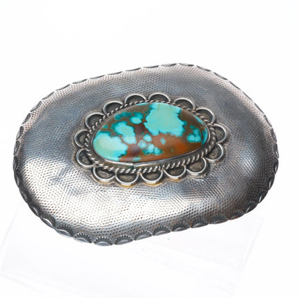 Vintage Navajo sterling silver high grade turquoise belt buckle
