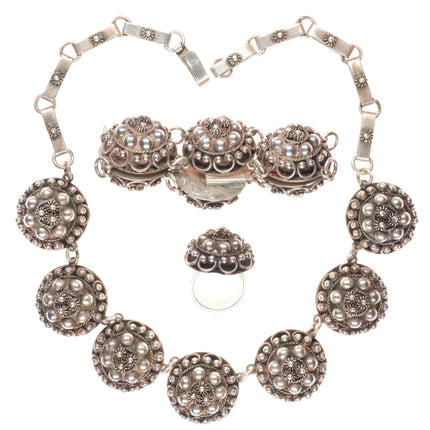 Carmen Beckmann mid century Modernist sterling silver necklace, bracelet, ring