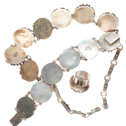 Carmen Beckmann mid century Modernist sterling silver necklace, bracelet, ring