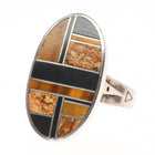 sz11 Supersmiths Navajo tiger's eye, petrified wood, black jade sterling silver ring