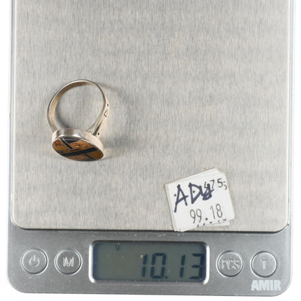 sz11 Supersmiths Navajo tiger's eye, petrified wood, black jade sterling silver ring