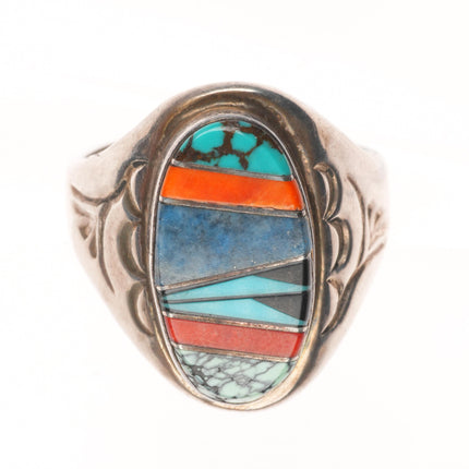 sz12 TL Navajo sterling silver denim lapis, Variscite, turquoise inlay ring