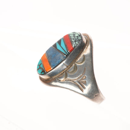sz12 TL Navajo sterling silver denim lapis, Variscite, turquoise inlay ring