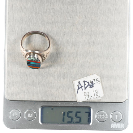 sz12 TL Navajo sterling silver denim lapis, Variscite, turquoise inlay ring