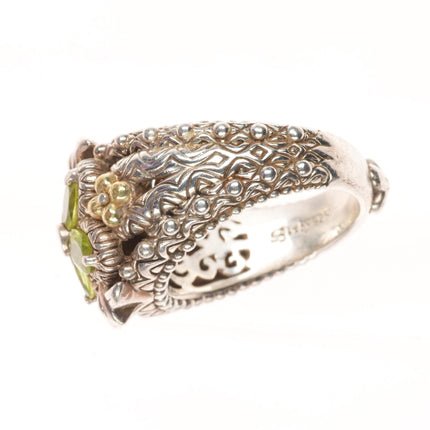 sz8 Barbara Bixby 18k gold/Sterling silver peridot floriform ring size 8