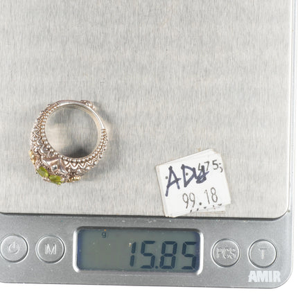 sz8 Barbara Bixby 18k gold/Sterling silver peridot floriform ring size 8