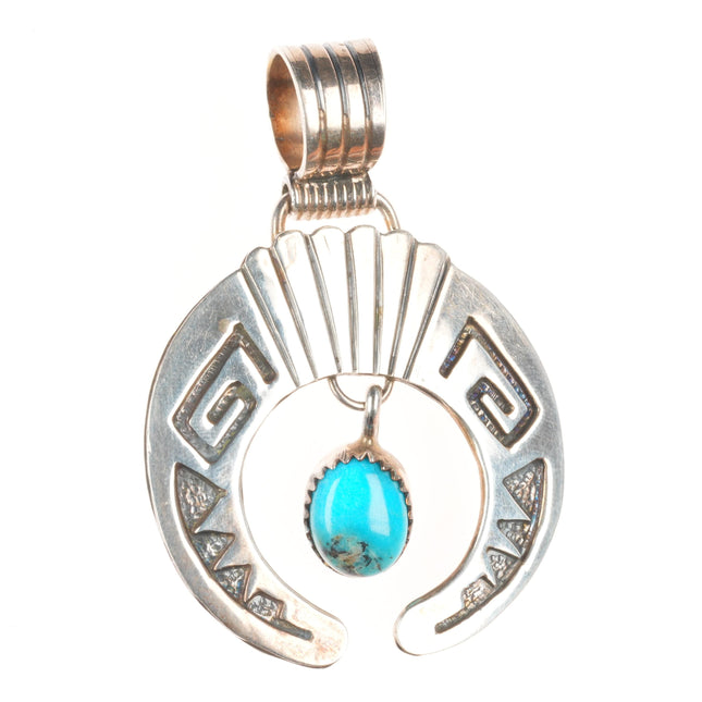 Cester Charley Navajo overlay style sterling silver naja pendant with turquoise