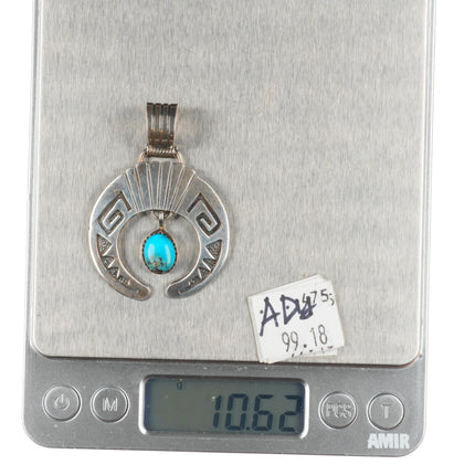 Cester Charley Navajo overlay style sterling silver naja pendant with turquoise