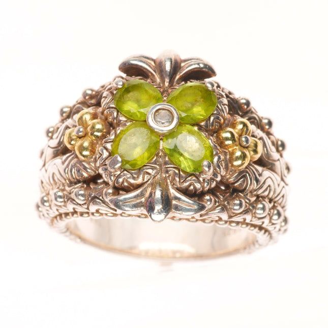 sz8 Barbara Bixby 18k gold/Sterling silver peridot floriform ring size 8