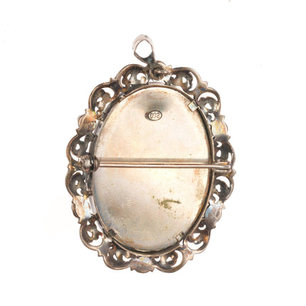 2 Italian 800 silver hand painted Mary/Madonna portrait pendant/pins sterling