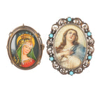 2 Italian 800 silver hand painted Mary/Madonna portrait pendant/pins sterling
