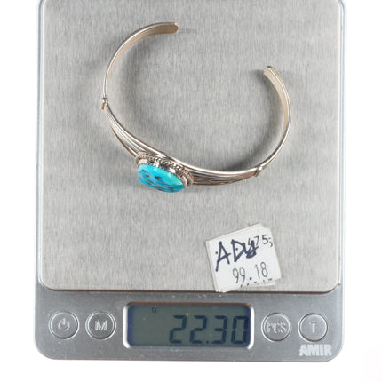 6.5" Vintage Navajo Kingman turquoise sterling silver wire cuff bracelet