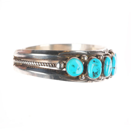 7.3" Harrison Jim Navajo sterling silver Kingman turquoise row cuff bracelet