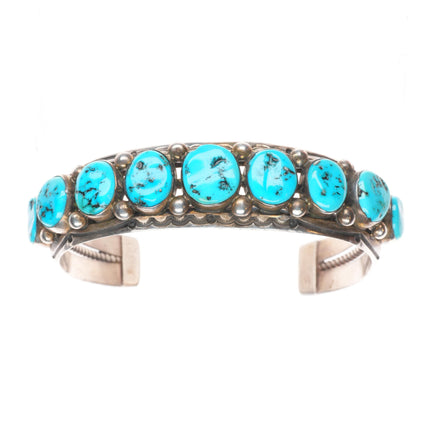 7.3" Harrison Jim Navajo sterling silver Kingman turquoise row cuff bracelet