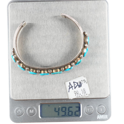 7.3" Harrison Jim Navajo sterling silver Kingman turquoise row cuff bracelet