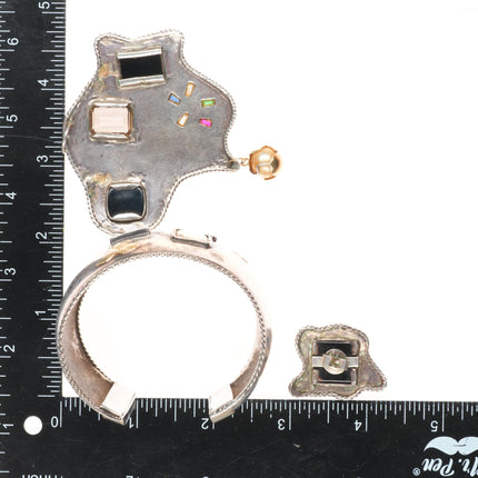 6.75" 14k gold/Sterling silver Gemset cuff bracelet, earrings, pendant set