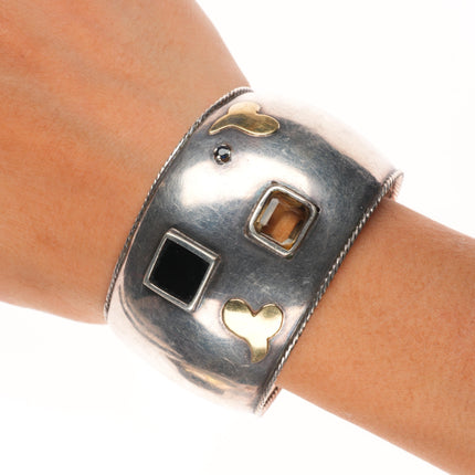 6.75" 14k gold/Sterling silver Gemset cuff bracelet, earrings, pendant set