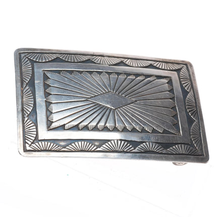 Vintage Willie Yazzie Navajo sterling silver square belt buckle
