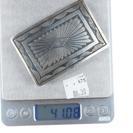 Vintage Willie Yazzie Navajo sterling silver square belt buckle
