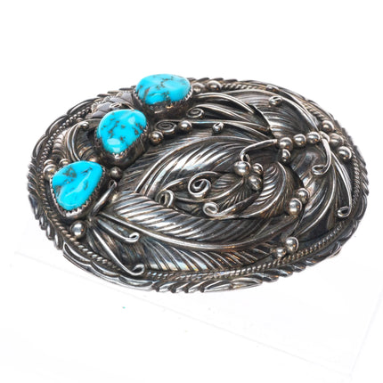 Vintage Albert Cleveland Navajo sterling silver 3 stone turquoise belt buckle