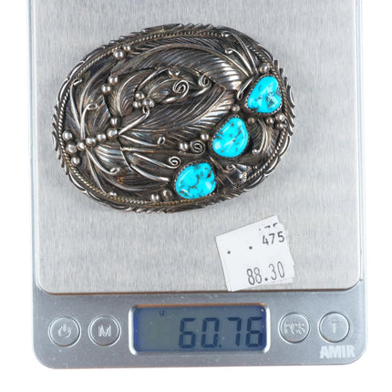 Vintage Albert Cleveland Navajo sterling silver 3 stone turquoise belt buckle