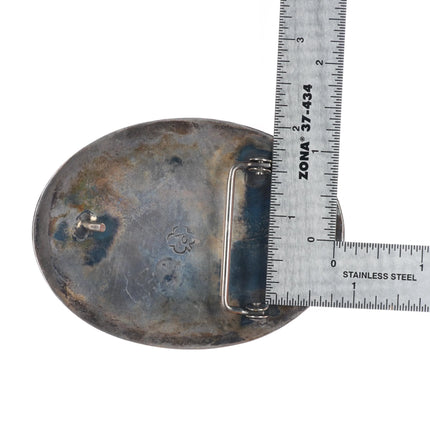 Vintage Ted Guerro Navajo sterling silver turquose cluster belt buckle