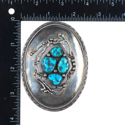 Vintage Ted Guerro Navajo sterling silver turquose cluster belt buckle