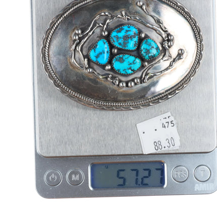 Vintage Ted Guerro Navajo sterling silver turquose cluster belt buckle