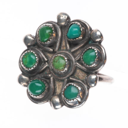 sz6.75 Vintage Zuni greasy green turquoise snake eye sterling silver ring