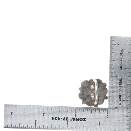 sz6.75 Vintage Zuni greasy green turquoise snake eye sterling silver ring