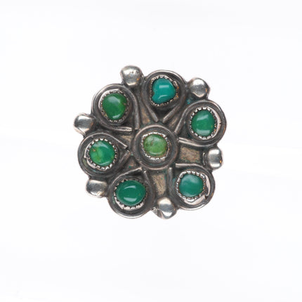 sz6.75 Vintage Zuni greasy green turquoise snake eye sterling silver ring