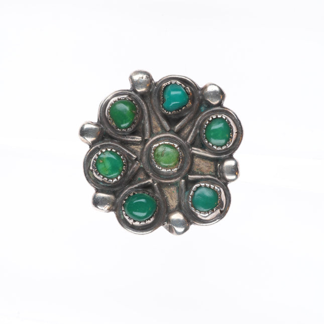 sz6.75 Vintage Zuni greasy green turquoise snake eye sterling silver ring