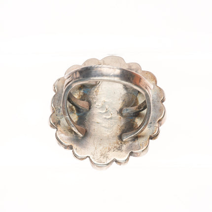 sz7 Vintage Navajo sterling silver cluster ring with nice turquoise