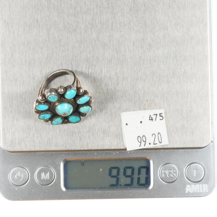 sz7 Vintage Navajo sterling silver cluster ring with nice turquoise